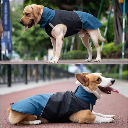 Dog Raincoat - Dog Jacket - Waterproof Winter Dog Jackets - Windproof Dog Jacket - Winter Dog Jacket - Reflective Strip - Perfect for Small Dogs - Medium-Sized Dogs - Blue and Black - Size XXL.