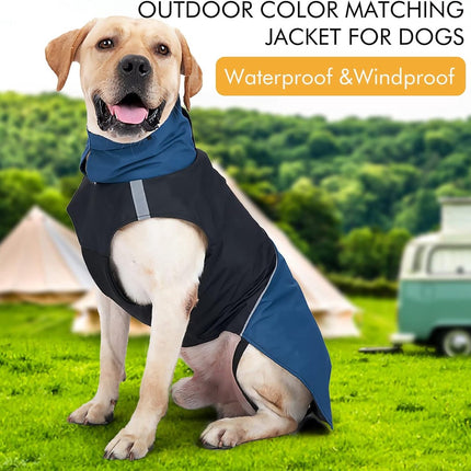 Dog Raincoat - Dog Jacket - Waterproof Winter Dog Jackets - Windproof Dog Jacket - Winter Dog Jacket - Reflective Strip - Perfect for Small Dogs - Medium-Sized Dogs - Blue and Black - Size XXL.