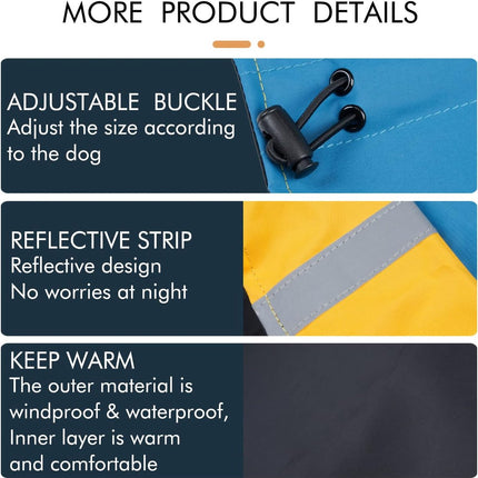 Dog Raincoat - Dog Jacket - Waterproof Winter Dog Jackets - Windproof Dog Jacket - Winter Dog Jacket - Reflective Strip - Perfect for Small Dogs - Medium-Sized Dogs - Blue and Black - Size XXL.