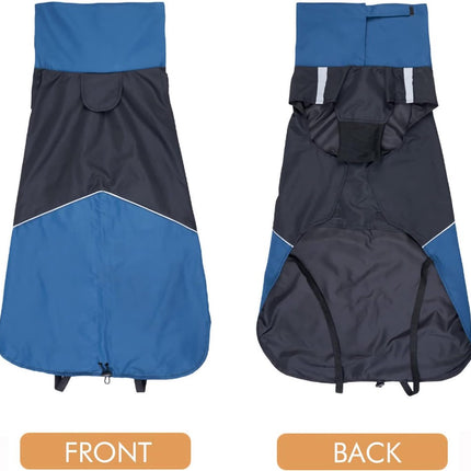 Dog Raincoat - Dog Jacket - Waterproof Winter Dog Jackets - Windproof Dog Jacket - Winter Dog Jacket - Reflective Strip - Perfect for Small Dogs - Medium-Sized Dogs - Blue and Black - Size XXL.