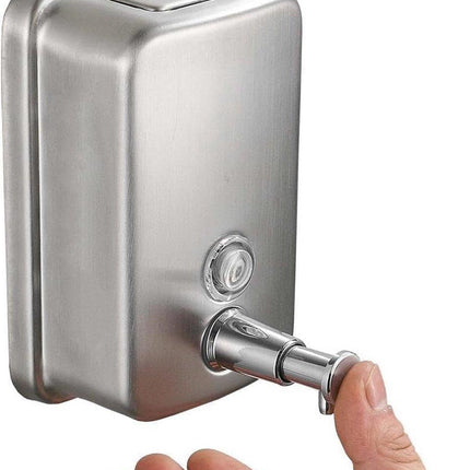 Durable commercial wall-mounted stainless steel soap dispenser with a large capacity for hand soap, rust-resistant design, perfect for bathrooms, hotels, restaurants or homes (brushed silver).