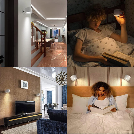 LED indoor wall light with battery, 1 piece, touch control, 3 brightness levels, 360° rotation, suitable for living room, bedroom, stairs, hallway, wireless wall light, white.