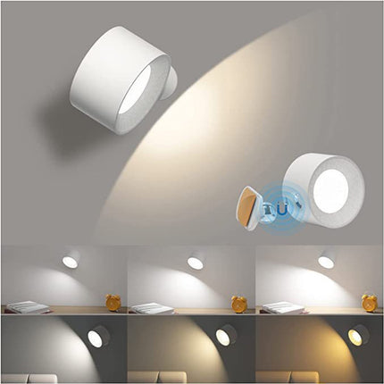 LED indoor wall light with battery, 1 piece, touch control, 3 brightness levels, 360° rotation, suitable for living room, bedroom, stairs, hallway, wireless wall light, white.