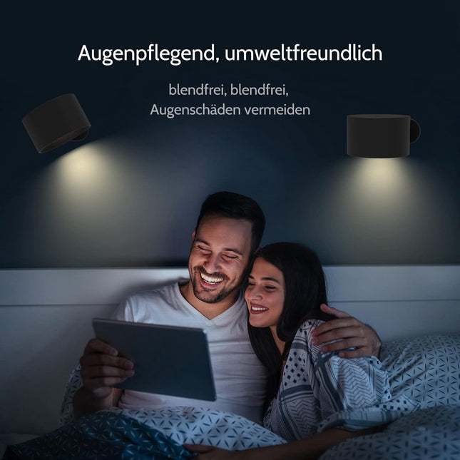 Lamp - Indoor wall light - LED wall light - Night light for adults - Battery operated wall light (1 piece) - Touch control with 3 brightness levels - 360° rotation - For living room, bedroom, staircase - Black.