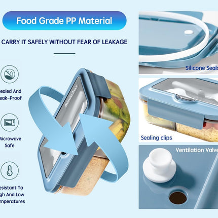 Lunch box - Lunch box for adults - Lunch boxes for children - Compartment lunch box - Reusable lunch box - 2-compartment container - Insulated - Sealable - Portable - Microwaveable (grey).