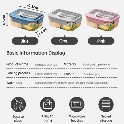 Lunch box - Lunch box for adults - Lunch boxes for children - Compartment lunch box - Reusable lunch box - 2-compartment container - Insulated - Sealable - Portable - Microwaveable (grey).