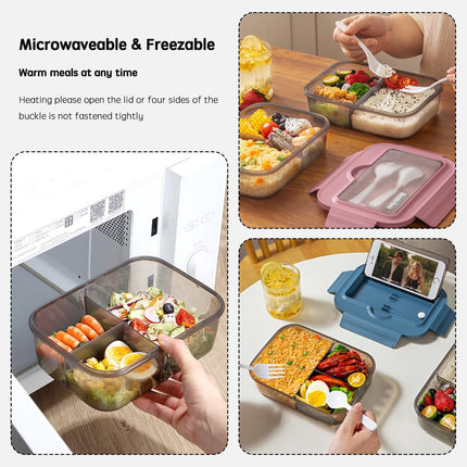 Lunch box - Lunch box for adults - Lunch boxes for children - Compartment lunch box - Reusable lunch box - 2-compartment container - Insulated - Sealable - Portable - Microwaveable (grey).