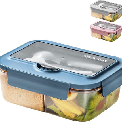 Lunch Box - Children's Lunch Box - Compartmentalized Lunch Box - Reusable Lunch Box - 2-Compartment Lunch Box - Insulated - Sealable - Portable - Microwaveable (Blue).