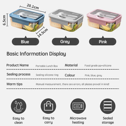 Lunch Box - Children's Lunch Box - Compartmentalized Lunch Box - Reusable Lunch Box - 2-Compartment Lunch Box - Insulated - Sealable - Portable - Microwaveable (Blue).