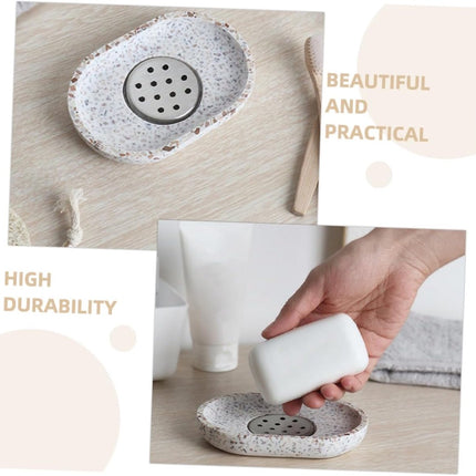 Terrazzo soap dish with stainless steel drainer, beige, natural stone, beige for bathroom, sink and kitchen - Drainage design for bathroom sinks and countertops.