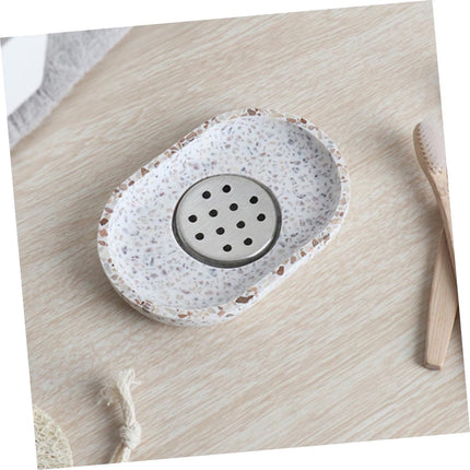 Terrazzo soap dish with stainless steel drainer, beige, natural stone, beige for bathroom, sink and kitchen - Drainage design for bathroom sinks and countertops.