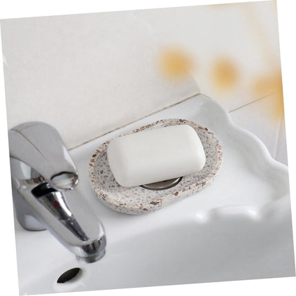 Terrazzo soap dish with stainless steel drainer, beige, natural stone, beige for bathroom, sink and kitchen - Drainage design for bathroom sinks and countertops.