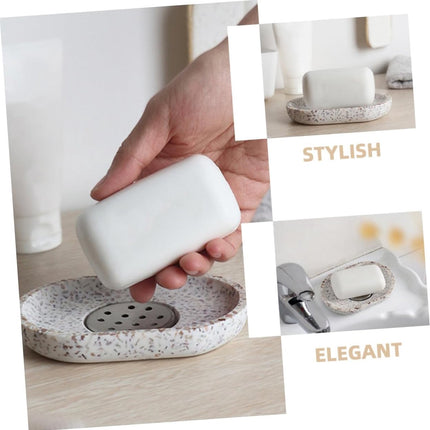 Terrazzo soap dish with stainless steel drainer, beige, natural stone, beige for bathroom, sink and kitchen - Drainage design for bathroom sinks and countertops.
