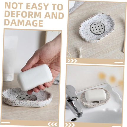 Terrazzo soap dish with stainless steel drainer, beige, natural stone, beige for bathroom, sink and kitchen - Drainage design for bathroom sinks and countertops.
