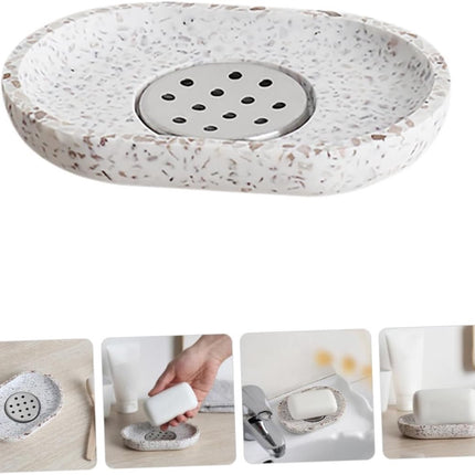 Terrazzo soap dish with stainless steel drainer, beige, natural stone, beige for bathroom, sink and kitchen - Drainage design for bathroom sinks and countertops.