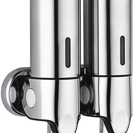 2-in-1 Soap Dispenser - Liquid Dispenser - 2 x 500 ml - 2 Reservoirs - Wall Mounted - Kitchen - Bathroom - Shower - Stainless Steel - 25 x 18.5 x 9 cm - Silver - Hanging Soap Dispenser.