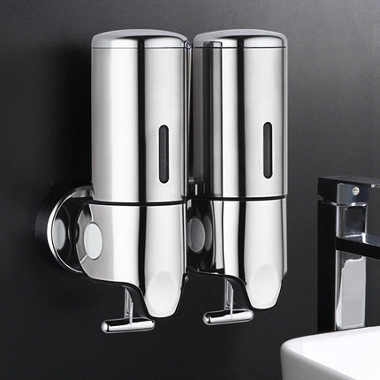 2-in-1 Soap Dispenser - Liquid Dispenser - 2 x 500 ml - 2 Reservoirs - Wall Mounted - Kitchen - Bathroom - Shower - Stainless Steel - 25 x 18.5 x 9 cm - Silver - Hanging Soap Dispenser.