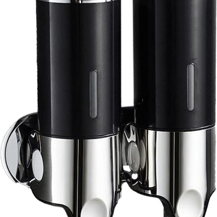 Soap Dispenser - 2 in 1 Liquid Dispenser - Liquid Dispenser - 2 x 500 ml - Wall Mounted Soap Dispenser - Kitchen - Bathroom - Shower - 24.1 x 21.6 x 10 cm - Black.