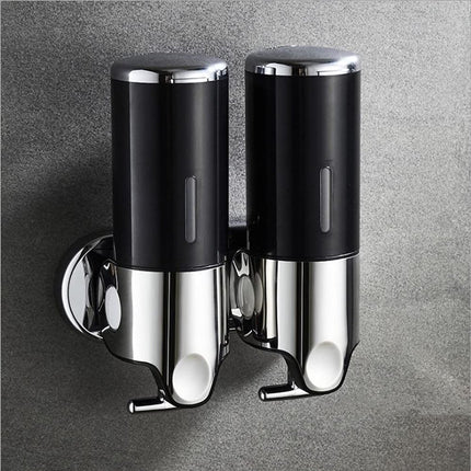 Soap Dispenser - 2 in 1 Liquid Dispenser - Liquid Dispenser - 2 x 500 ml - Wall Mounted Soap Dispenser - Kitchen - Bathroom - Shower - 24.1 x 21.6 x 10 cm - Black.