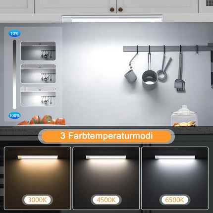 20cm LED Under Cabinet Lighting with Motion Detector - Rechargeable - 3 Colour Temperatures and Infinite Dimming, Dimmable Cabinet Lighting with 3 Modes, Sensor LED Lighting for Cabinets, Kitchens, Stairs (2 Pieces).
