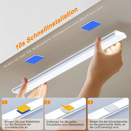 20cm LED Under Cabinet Lighting with Motion Detector - Rechargeable - 3 Colour Temperatures and Infinite Dimming, Dimmable Cabinet Lighting with 3 Modes, Sensor LED Lighting for Cabinets, Kitchens, Stairs (2 Pieces).