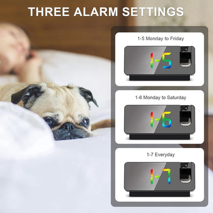 Wekker - Projection Alarm Clock - Digital Alarm Clock - Wekker Children's Alarm Clock - LED Mirror Alarm Clock - Wekker with Projection - Projection Alarm Clock with Temperature Display - Snooze - Night Mode - Adjustable Brightness - For Bedroom - Living.