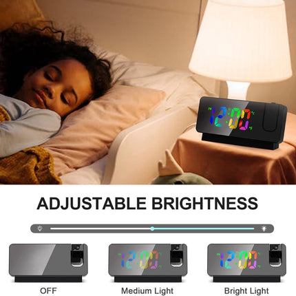 Wekker - Projection Alarm Clock - Digital Alarm Clock - Wekker Children's Alarm Clock - LED Mirror Alarm Clock - Wekker with Projection - Projection Alarm Clock with Temperature Display - Snooze - Night Mode - Adjustable Brightness - For Bedroom - Living.