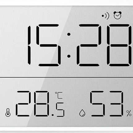 Wekker - Digital Thermometer and Hygrometer - Weather Station - Small LCD Alarm Clock - 12/24h Temperature and Humidity Display (℃/℉) - Battery Compatible - Suitable for Home, Student, and Office Use - Wit.