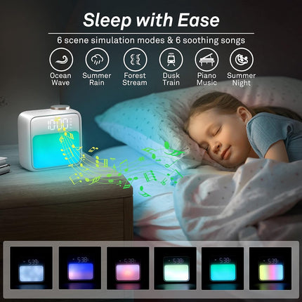 Wekker - Digital Alarm Clock - Alarm Clocks - Night Light - Wekker bedroom alarm clock with built-in battery - 6 scenes and noise synchronization - Dual alarm and snooze function - Perfect for deep sleepers - Gift for children and teenagers.
