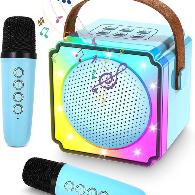 Children's karaoke machine with 2 microphones, portable karaoke machine with LED lights and voice changing effects, ideal gift for children (boys and girls) aged 5 to 12..