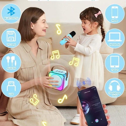 Children's karaoke machine with 2 microphones, portable karaoke machine with LED lights and voice changing effects, ideal gift for children (boys and girls) aged 5 to 12..