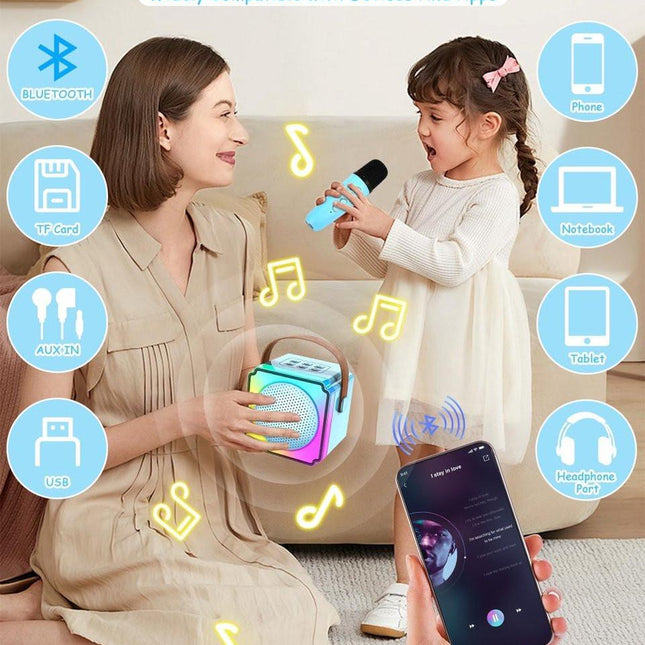Children's karaoke machine with 2 microphones, portable karaoke machine with LED lights and voice changing effects, ideal gift for children (boys and girls) aged 5 to 12..