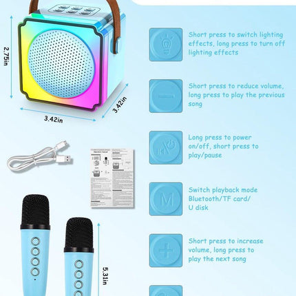 Children's karaoke machine with 2 microphones, portable karaoke machine with LED lights and voice changing effects, ideal gift for children (boys and girls) aged 5 to 12..