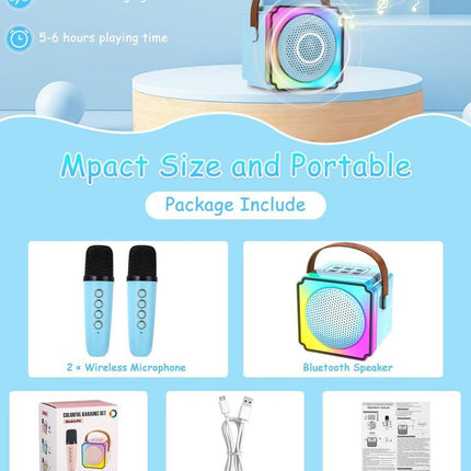Children's karaoke machine with 2 microphones, portable karaoke machine with LED lights and voice changing effects, ideal gift for children (boys and girls) aged 5 to 12..