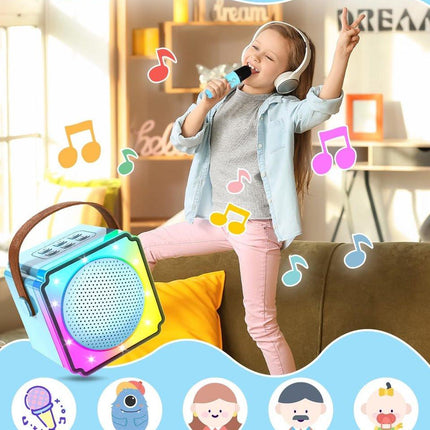 Children's karaoke machine with 2 microphones, portable karaoke machine with LED lights and voice changing effects, ideal gift for children (boys and girls) aged 5 to 12..