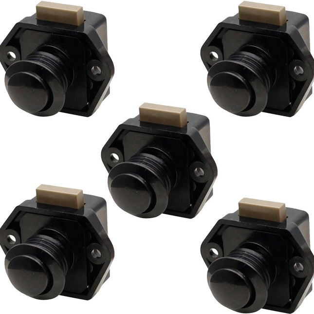 5-Piece Push Button Lock - Push Button for Motorhome - Door Lock - Locking Button for Shutter Door - For Camping, RV, Motorcycle, Caravan - Black.