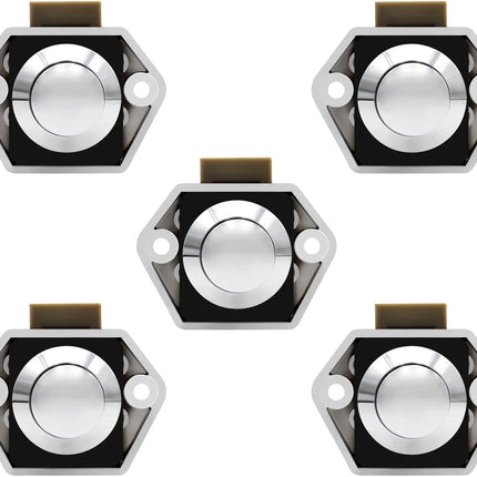 5-Piece Push Button Lock - Push Button for Campervan - Door Lock - Locking Button for Shutter Door - For Camping, RV, Motorcycle, Caravan - Silver.