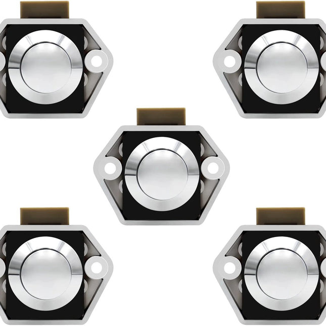 5-Piece Push Button Lock - Push Button for Campervan - Door Lock - Locking Button for Shutter Door - For Camping, RV, Motorcycle, Caravan - Silver.