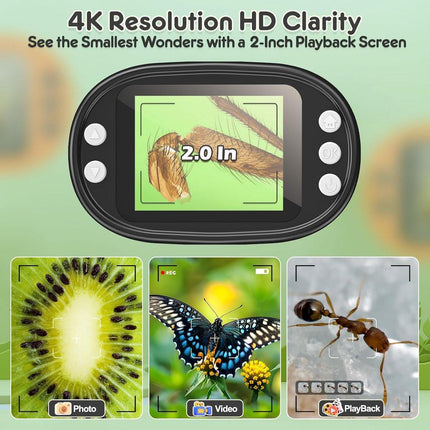 Children's Microscope - 1000X Portable Digital Microscope - 0-inch Screen - Rechargeable - With Slide Set - Mini Pocket Telescope, Educational Gift for Children Ages 4-12.