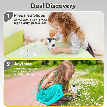 Children's Microscope - 1000X Portable Digital Microscope - 0-inch Screen - Rechargeable - With Slide Set - Mini Pocket Telescope, Educational Gift for Children Ages 4-12.