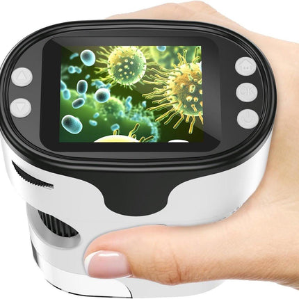 Children's Microscope - 1000X Portable Digital Microscope - 0-inch Screen - Rechargeable - With Slide Set - Mini Pocket Telescope, Educational Gift for Children Ages 4-12.