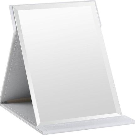 Folding tabletop mirror with PU leather cover – 125 x 17 cm – Portable travel mirror with stand – Makeup mirror for office and camping.