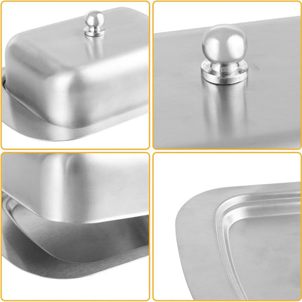 Stainless steel butter dish with lid for 250g of butter – Dessert bowl and cheese bread box for restaurant and home use – 186 x 12 x 65 cm.