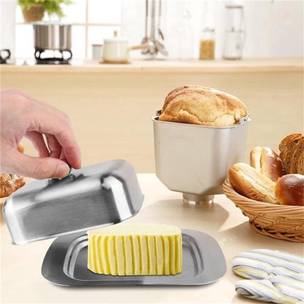 Stainless steel butter dish with lid for 250g of butter – Dessert bowl and cheese bread box for restaurant and home use – 186 x 12 x 65 cm.