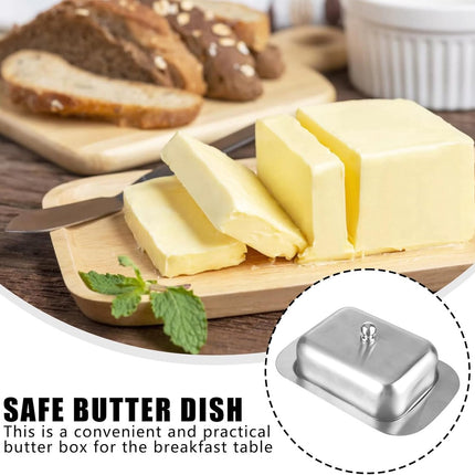 Stainless steel butter dish with lid for 250g of butter – Dessert bowl and cheese bread box for restaurant and home use – 186 x 12 x 65 cm.
