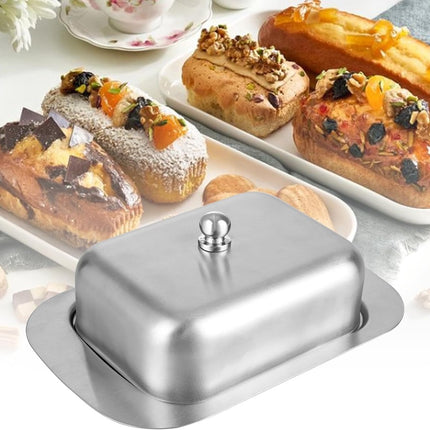 Stainless steel butter dish with lid for 250g of butter – Dessert bowl and cheese bread box for restaurant and home use – 186 x 12 x 65 cm.