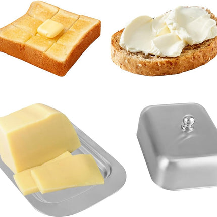 Stainless steel butter dish with lid for 250g of butter – Dessert bowl and cheese bread box for restaurant and home use – 186 x 12 x 65 cm.