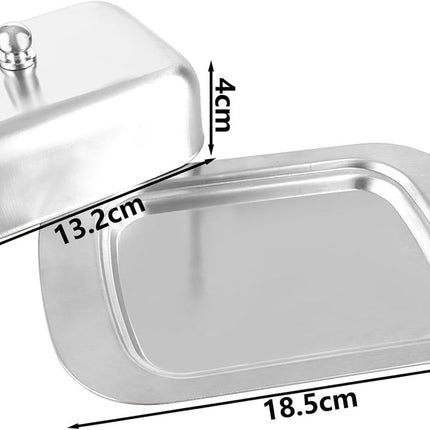 Stainless steel butter dish with lid for 250g of butter – Dessert bowl and cheese bread box for restaurant and home use – 186 x 12 x 65 cm.