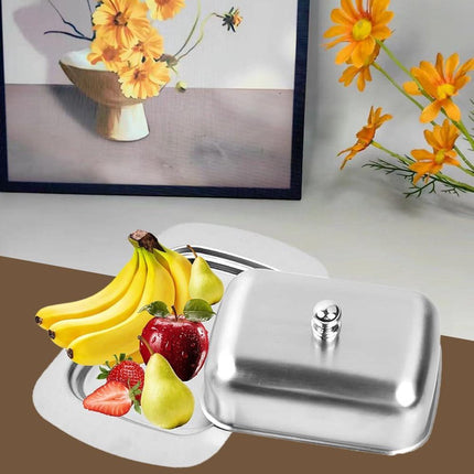Stainless steel butter dish with lid for 250g of butter – Dessert bowl and cheese bread box for restaurant and home use – 186 x 12 x 65 cm.