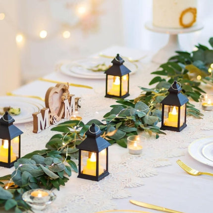 Decorative black lanterns for outdoor tables - Set of 2 mini LED metal lanterns for Halloween, weddings, Ramadan, gardens, Christmas, balconies, indoor and outdoor parties.